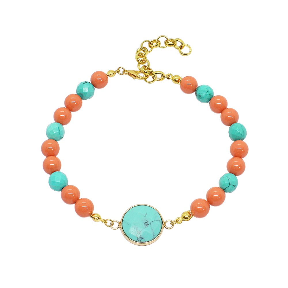 Tinashe turquoise and coral anklet on white background