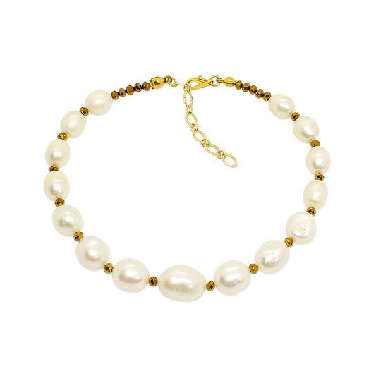 Umiko freshwater pearl and gold anklet single white background