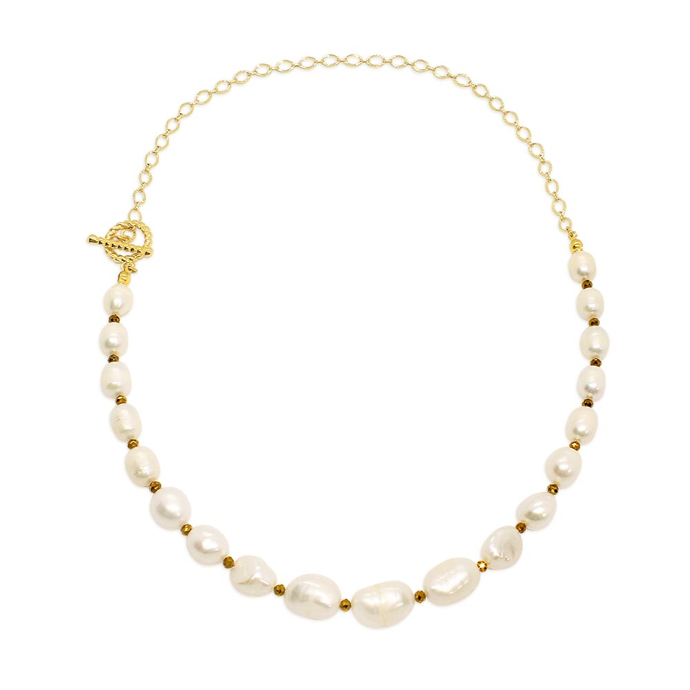 Umiko freshwater pearl gold chain necklace white background