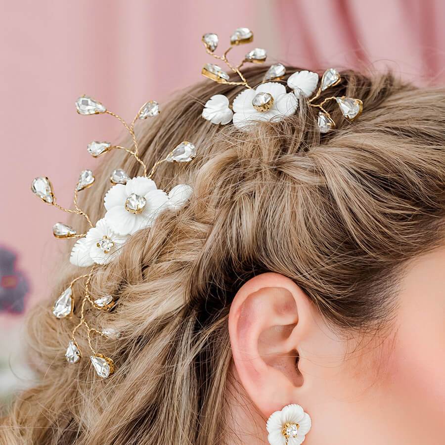 Gold Wanika Tropical Flower Bridal Hair Combs from side