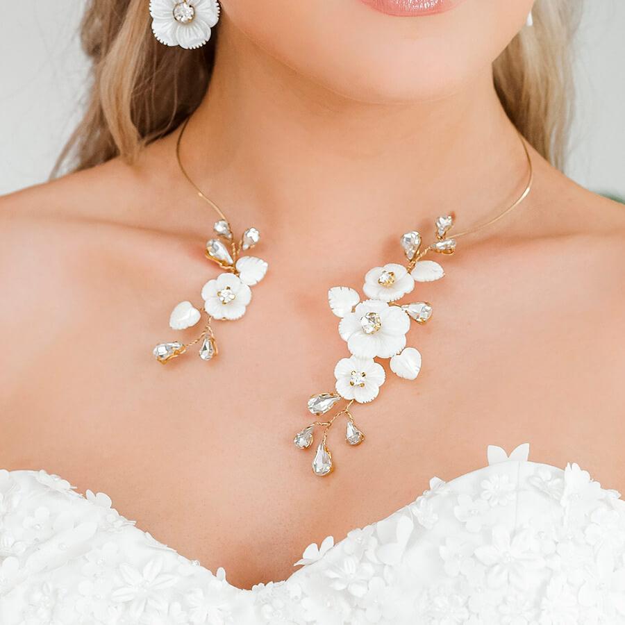 Gold Wanika Floral Open Collar Necklace from front