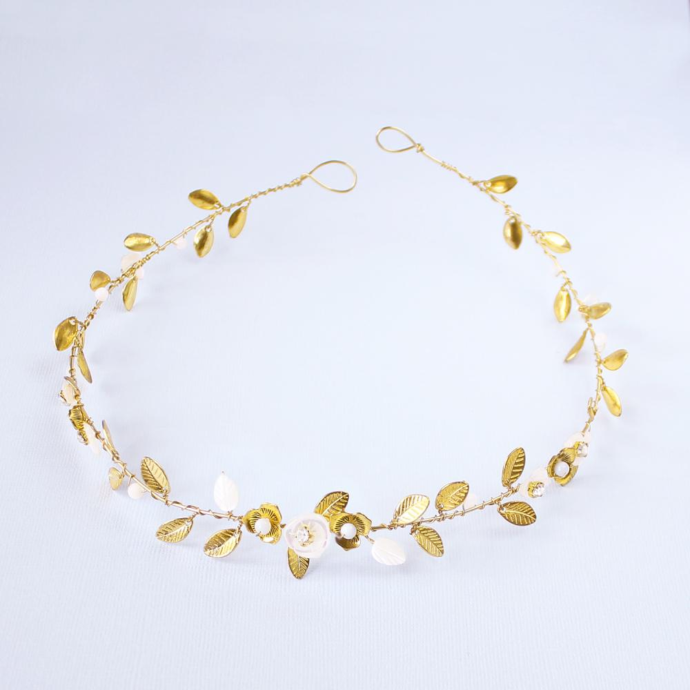 Gold Willa Vine Bridal Headpiece on grey