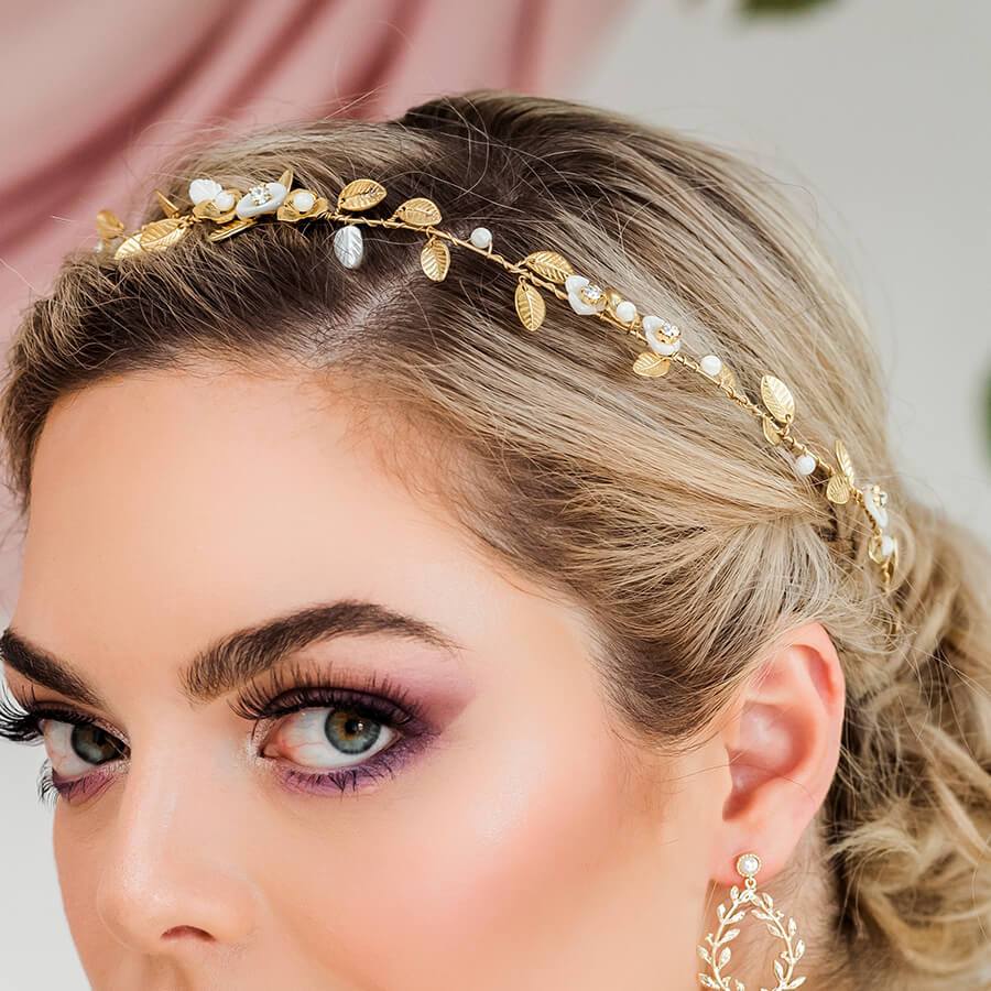 Gold Willa Vine Bridal Headpiece from front