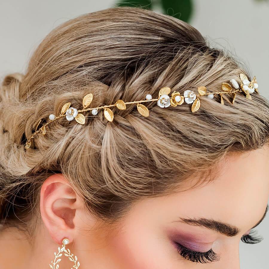 Gold Willa Vine Bridal Headpiece from side