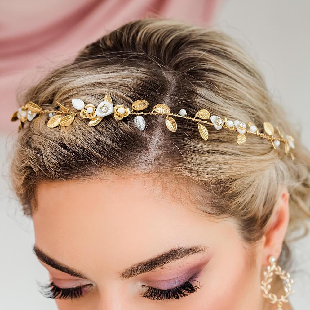Gold Willa Vine Bridal Headpiece from top