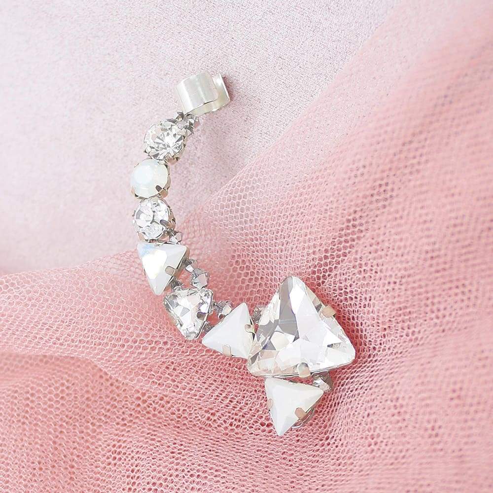 Silver Zendaya Crystal Ear Climber on pink