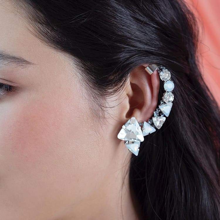 Silver Zendaya Crystal Ear Climber on left ear