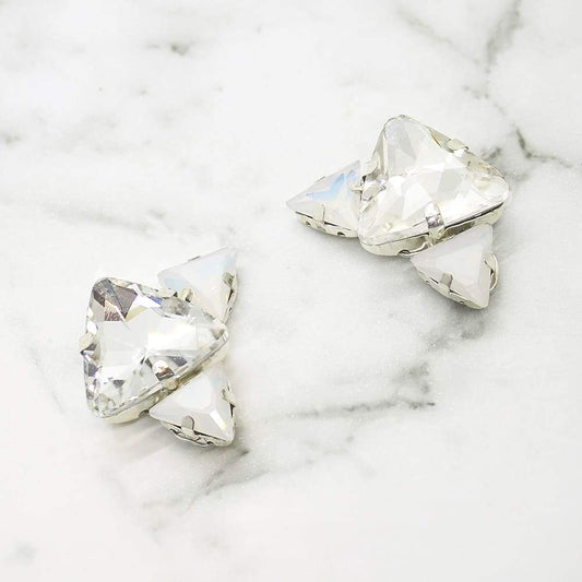 Silver Zendaya Geometric Crystal Earrings on grey