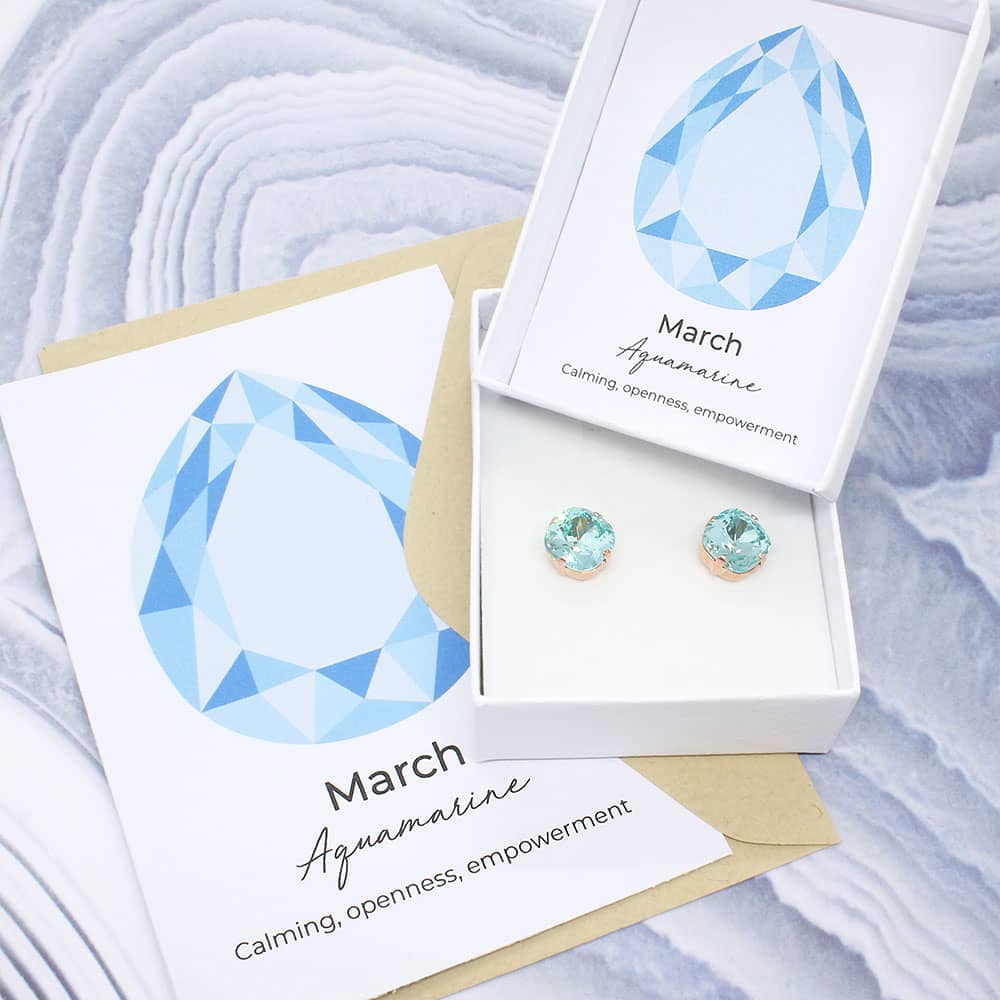 Aquamarine Zodiac Crystal Stud Earrings with box and card