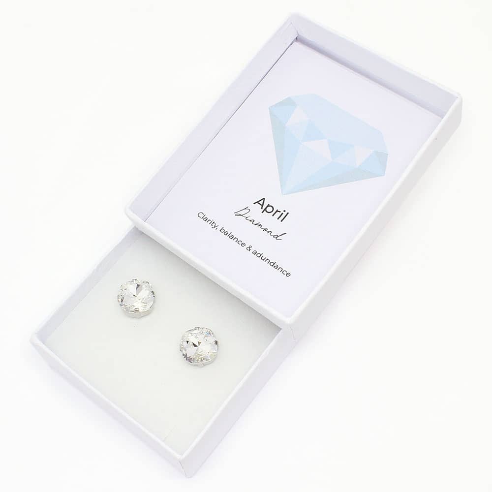 Diamond Zodiac Crystal Stud Earrings with box