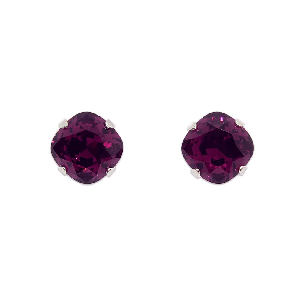 Amethyst Zodiac Crystal Stud Earrings with silver metal