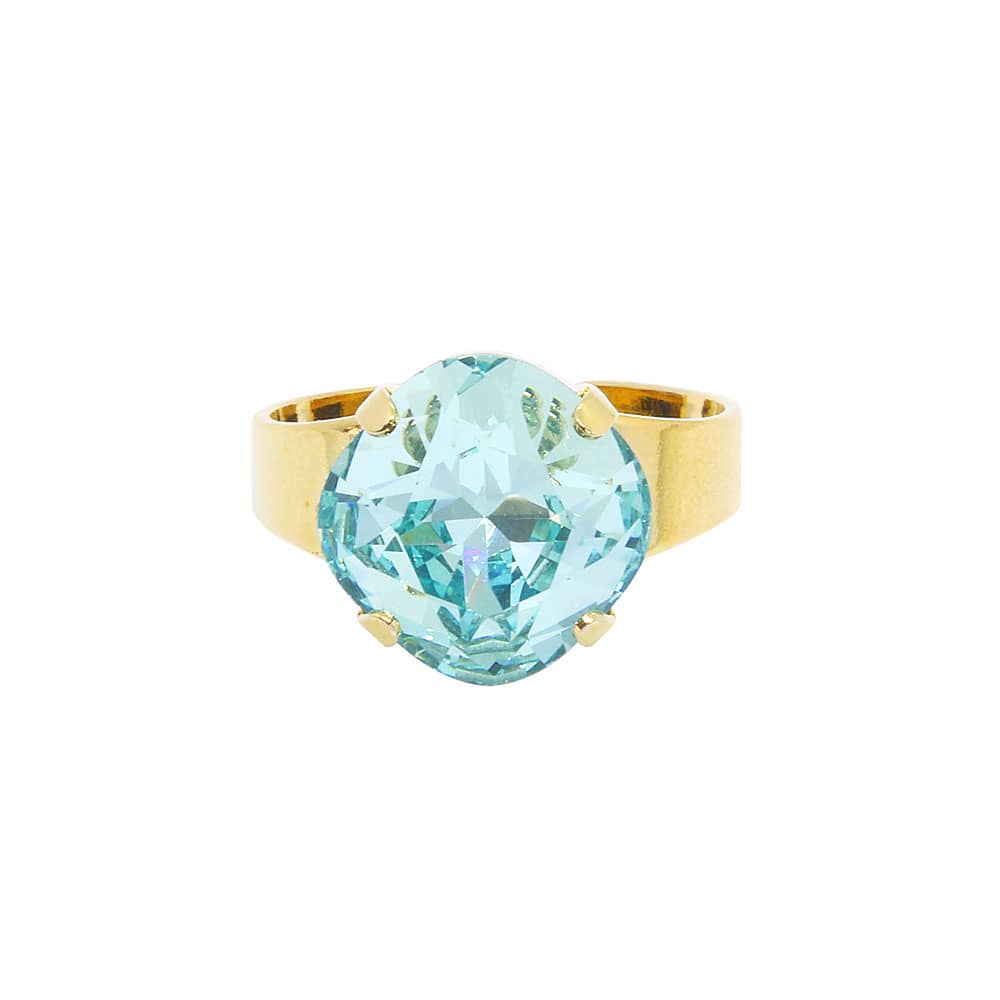 March aquamarine Zodiac birthstone crystal ring with gold